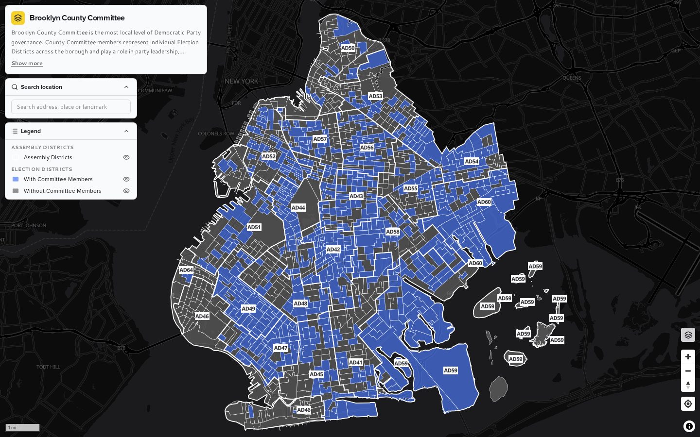 Brooklyn (Kings) County Democratic County Committee public map with address search and legend