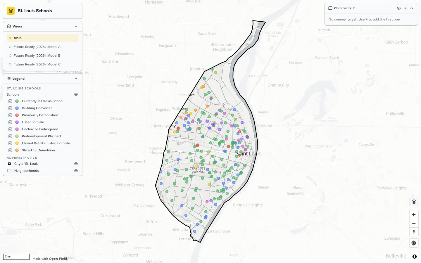 St. Louis Schools map with a categorized legend and multiple Views
