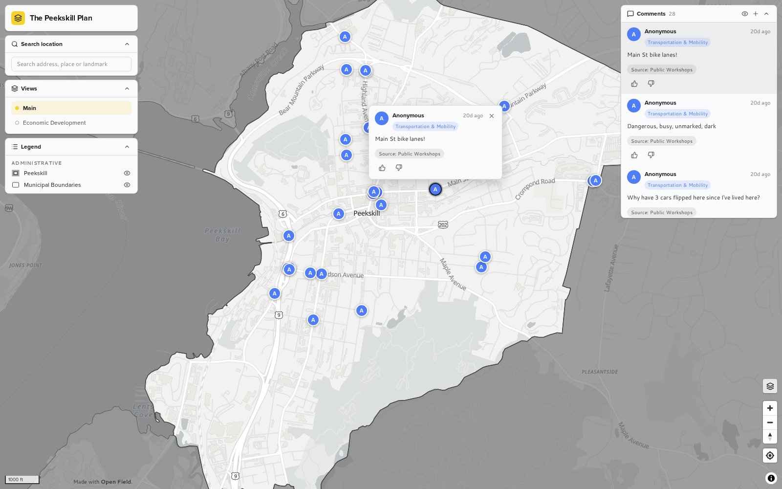 The Peekskill Plan map with an open community comment